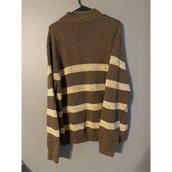 Chaps Men's Classic-Fit Striped Mockneck Twist Sweater Walnut Size XL - Picture 6 of 7